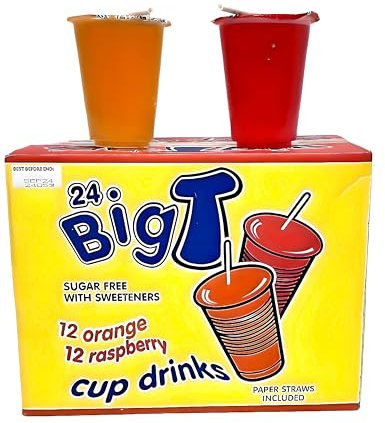 Big T Sugar-Free Cup Drinks - Orange & Raspberry, 24 Bulk Pack with Paper Straws (Pack of 24 cups, Mixed Flavours)