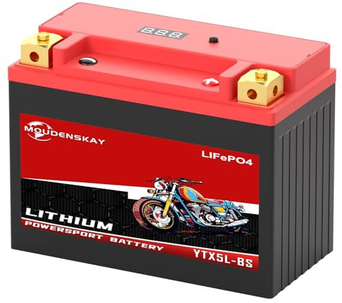 MOUDENSKAY Lithium Motorrad Batterie 12V Lithium Powersports Batterie mit BMS und Anzeige 12.8V 3Ah 230~250CCA 38.4WH YTX5L-BS LiFePO4 Motorrad Batterie Starterbatterien für Motorräder,ATV,UTV etc