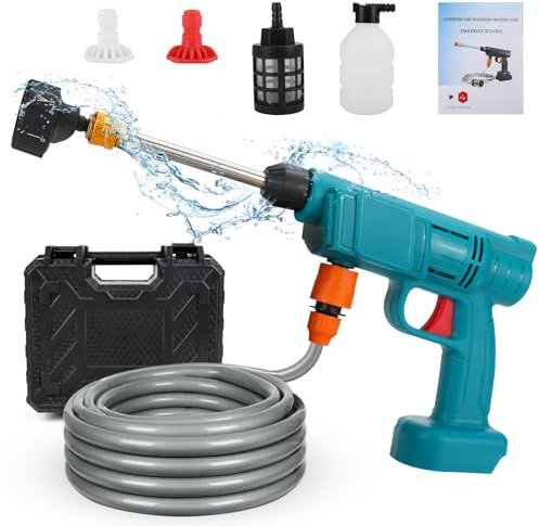 Akku Hochdruckreiniger für Makita 18V Akku, Mobiler Hochdruckreiniger mit 6-IN-1 Düse, 5M Schlauch, Schaumkrug, Bürstenloser Motor, für Auto, Haus, Rasen, Garten, Zaun (Ohne Akku)