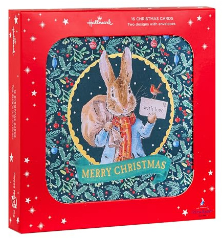 Hallmark Christmas Card, Multipack Christmas Cards, Pack of 16, 2 Designs, Beatrix Potter, Peter Rabbit, With Envelopes