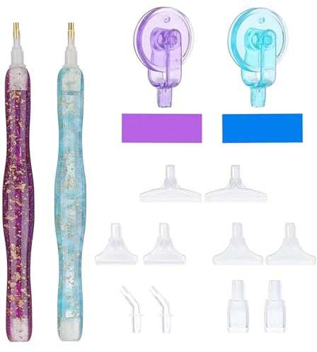 18 Stück 5D Diamant Painting Stifte Set,Kunstharz Diamant-Malstift, Diamond Painting Zubehör mit Diamant Malerei Kleber Ton Ersatz Stiftköpfen für DIY Handwerk