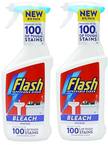 FLASH MULTI PURPOSE BLEACH SPRAY CLEANER 2 x 800ml - Bathroom and Kitchen Eucalyptus Scented Bleach Cleaning Spray