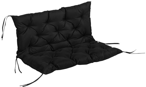 Outsunny Coussin pour Banc 2 Places 100 x 98 x 8 cm Coussin d'assise avec Bandes Coussin de Dossier pour Indoor/Outdoor Coussin pour Banc de Jardin Meubles de Jardin Balançoires hollywoodiennes Noir