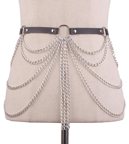 Punk Pelle Corpo Catena pelle Cinture in vita a strati neri Cintura panciera in vita Discoteca Accessori, Cintura sexy in pelle per la pancia cintura per il corpo imbracatura