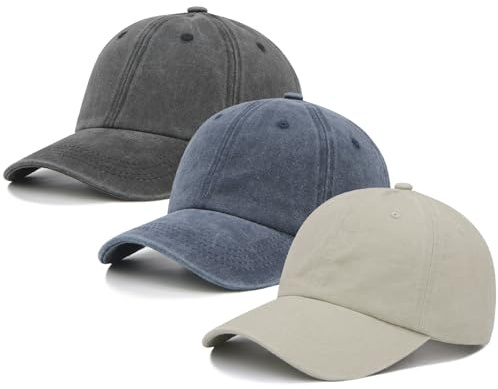MINYJHZ 3 Packs Washed Plain Baseball Cap, Retro Adjustable Unstructured Cotton Dad Hats Gift for Men/Women