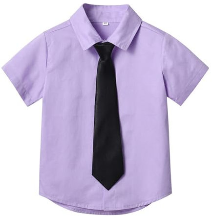 Generisch 2025 Children's Summer Single-Breasted Plain Short Sleeve Cardigan for Boys Girls Tie Candy Colour Shirt Short T Shirts Boy, purple, 3-4 Years