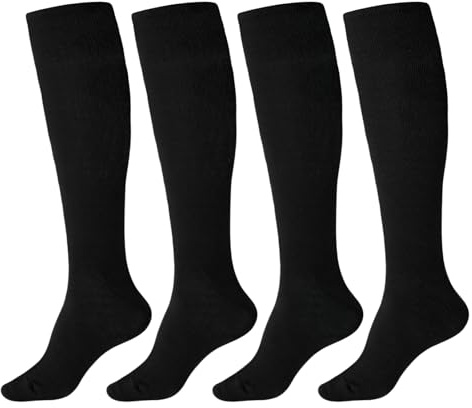 ZAKASA Chaussettes Hautes en Coton pour Femme: Chaussettes Longues Montante Genou en Tricot Sans Couture EU 39-42 Noir 4 Paires