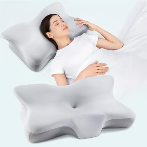 Silkena Cuscino Cervicale per Dormire,Cuscino Memory Foam,Cuscino Traspirante,Adatto a Chi Dorme sul Fianco,Sulla Schiena o Sullo Stomaco,Federa Rimovibile (Grigio)