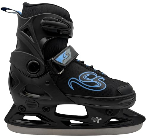 Cox Swain verstellbare Schlittschuhe Crystal, Eislaufschuhe für Kinder, Jugendliche und Erwachsene bis 100KG, vorgeschliffene Edelstahlkufe, Softboot, Black/Blue Gr. M (37-40)