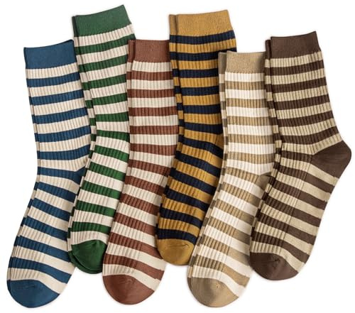 Tialfas 6 Pares Calcetines Deportivos Mujer Tobilleros con Rayas Multipack de Algodón Transpirable Tallas Para Gimnasio Caminar y Deporte Coloridos y Antihumedad