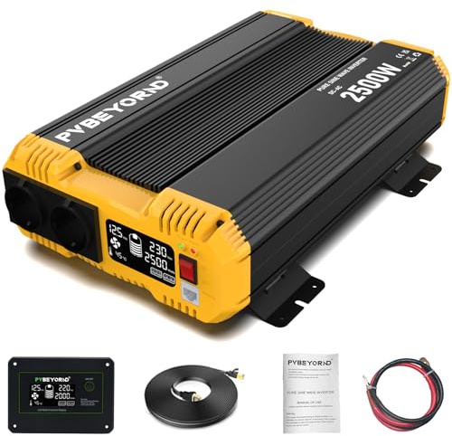PVBEYORND Wechselrichter 12V auf 230V Reiner Sinus 2500W/5000W Reiner Sinus Wechselrichter Spannungswandler 12V 230V Mit Externem Controller Geeignet für Haushaltsgeräte und Wohnmobil