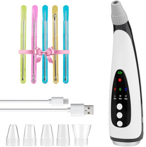 Blackhead Extractor, Vacuum Suction Tip, 3-Speed Suction Modes, USB Rechargeable Electric Blackhead Remover, 6 Interchangeable Probes for Removing Blackheads, Pimples, Whiteheads, and Dead Skin