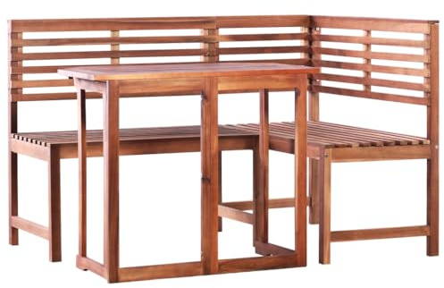 JHQHSM Set da bistrot in legno massello di acacia con panca ad angolo e tavolo pieghevole per terrazza giardino balcone