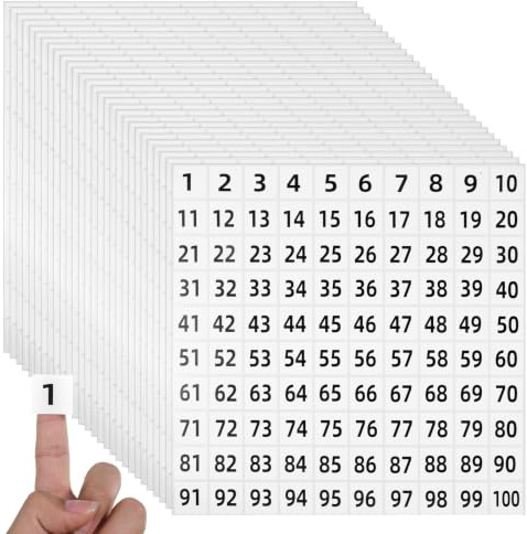 60 ark siffror klistermärken 1 till 100, 1 cm självhäftande siffror klistermärken fyrkantiga vinyletiketter, självhäftande lagerklistermärken för behållare, organisering utomhus (6 000 stycken, vit)