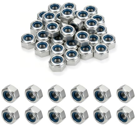 M6 självspärrande hexagonmutter, DIN 985 nyloninsatsmutter låsmutter/kontramutter, kolstål, silver, 120 st