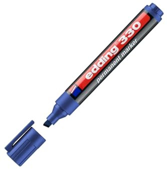 edding 330 permanent marker - blue - 10 pens - chisel tip 1-5 mm - waterproof, quick-drying, smear-proof pens - for cardboard, plastic, glass, wood, metal and fabric