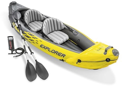 Ensemble de 2 Places INTEX Explorer K2 Kayak, Kayak Gonflable avec rames en Aluminium et Pompe à air Haute Puissance