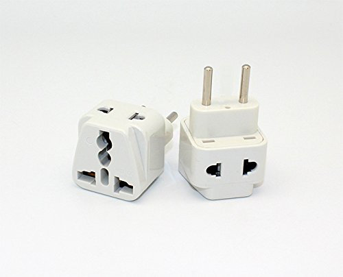 Genius® 2 x Adattatore sdoppiatore universale 2 in 1 da viaggio Converte spine 2 e 3 poli di diversa tipologia in spine a 2 poli di tipo Italia (spine di tipo C) Bianco - 2 pezzi