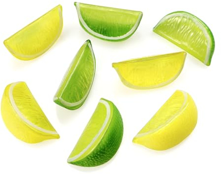 Lorigun 8pcs Falso limón Rebanada de la cuña Decorar Artificial Fruta Limón Bloque Faux Food House Decoration (Verde Amarillo, Cada Color 4Pcs)