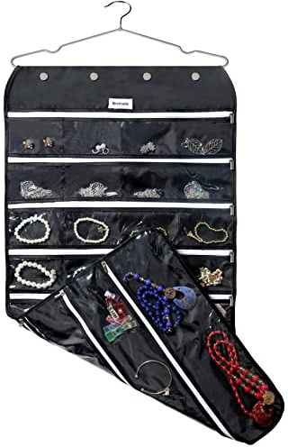 BB Brotrade Hanging Jewelry Organizer,Accessories Organizer,56 Zipper Pocket Organizer for Holding Jewelries (Black-Zipper)