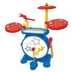 Lexibook, Electronic Drum Set for children, musical toy game, realistic drum sound, 8-keys keyboard, MP3 plug, seat included, blue/red, K610