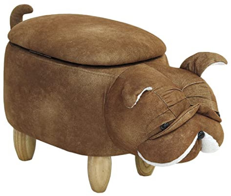 SVITA Animal Storage Kinderhocker Tierhocker mit Stauraum gepolsterter Hocker mit Holzbeinen Braun Tier-Motiv Hund