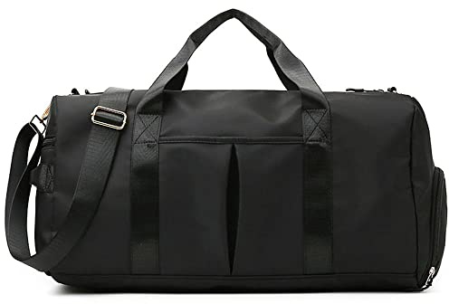 Kleiner Turnbeutel für Damen und Herren, Workout-Tasche für Sport und Wochenendausflug, wasserdichte Reisetasche mit Schuh- und Nasskleiderfächern, Schwarz, AB9271