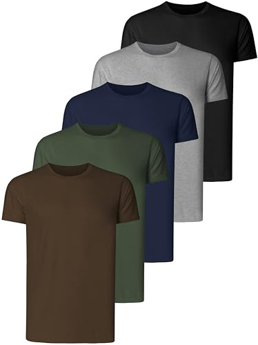 Teesmen T Shirts for Men UK 5 Pack Short Sleeve Crew Neck Plain Cotton Boys Adult Sport Tees Undershirts Workwear Gym Running Workout Casual Daily Shirt (Multipack 7, XL)