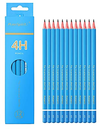 12 Stück Professionelle Bleistiften zum Zeichnen - Härtegrad 4H, Schwer und Leicht zu Löschen, für für technisches Zeichnen und Leichte Linienführung - Graphitstifte für Kunstler, Studenten und Kinder