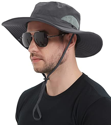 Wmcaps Sun Hats for Men, Wide Brim UPF 50+ Foldable Breathable Safari Hat