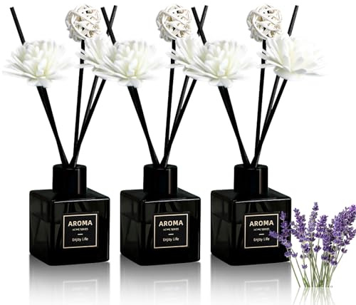 Pierides Reed Diffuser Set of 3,Lavender Scented Oil Diffuser with 15 Sticks,(50ml) x 3 Home Fragrance Reed Diffuser for Home Living Room Bedroom Bathroom Air Freshener