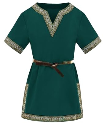 Haloumoning Boys Medieval Tunic Costume T-Shirts | Viking,Knight Tops,Renaissance,Cosplay,Halloween,Warrior,V-neck,Short Sleeve,Kids Clothes,Children