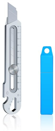 Amlope Cuchillo Utilitario Retráctil 6 en 1 Cuchillo Utilitario Profesional Cortador de Alfombras Multiusos Cuchillos Utilitarios de Acero Inoxidable con 10 Cuchillas (Plata)