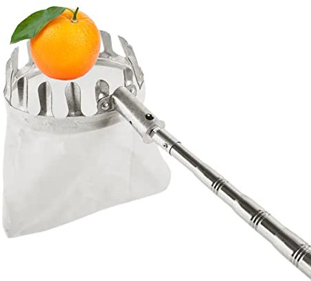 Obstpflücker aus Edelstahl für große Höhen, Obstpflückwerkzeuge, ausziehbare Teleskopstange und rutschfester Griff, Obstpflückausrüstung für die Ernte von Äpfeln, Birnen, Zitronen und Orangen