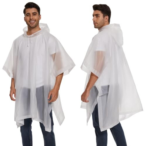 2 Stück Regenponcho Damen Herren，Wasserdicht Transparent Regenjacke Regencape mit Tunnelzug Kapuze Eva Travel Faltbar Regen Poncho Regenmantel für Wandern Radfahren Camping Festival und Reisen