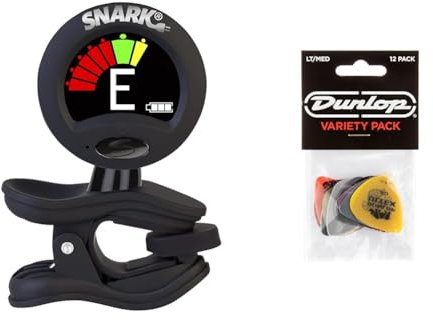 Snark Rechargeable Clip-On Tuner (SN-RE), Black & Jim Dunlop PVP101 Variety Medium/Light Guitar Pick Player Pack (Pack of 12)