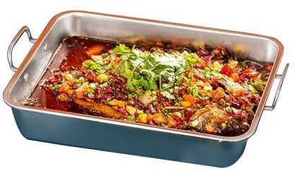 CTCOIJRN Rektangulär stekpanna i rostfritt stål med handtag – 25/30 cm, fiskstek, ångbricka, tårttallrikar, serveringsbricka för kyckling, kött, grönsaker, ugn, pass