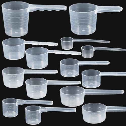 Sinofort Cucchiaio Dosatore,14 Pezzi Cucchiai Dosatori con Misurini Graduati,Plastica Misurini,per Caffè in Polvere,Latte in Polvere,Cucina,Detersivo(Capacity：100ml,70ml,50ml,40ml,30ml,20ml,15ml,10ml)