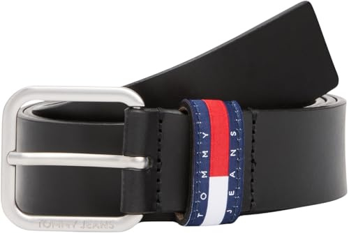 Tommy Jeans Ceinture Homme Ryan 3,5 cm Cuir, Noir (Black), 110 cm