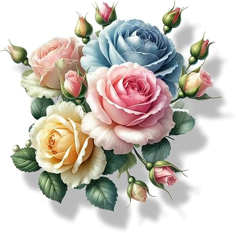 Multicolour Rose Flower Vinyl Decals, Floral Decor, Wall Stickers | Cover Marks, Opaque Finish, No White Edges, Weatherproof, UK Manufactured, 20cm, 7cm, Use on Cars, Tiles, Phones and Laptops
