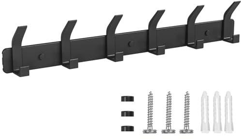 TENXSNUG Kleiderhaken Wand Garderobenleiste, Rostfrei Hakenleiste Garderobe Garderobenhaken Wandhaken mit 6 Haken, Wandgarderobe Gaderobenhakenleiste Jackenhalter für Küche und Schlafzimmer, Schwarz