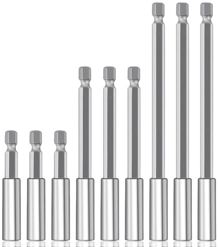 9 Pcs 1/4 Pulgadas Puntas Atornillador Imantadas, 60/100/ 150 Mm Vástago Hexagonal Magnéticas, Soporte De Puntas Magnético 1/4, Extensión Para Juego De Destornilladore Para Taladros Y Atornillado
