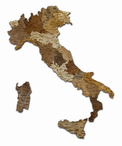 Natura Products 3D Mappa a Muro in Legno Italia, Mappa Puzzle Dettagliata in Legno, Disponibile in 87x66 cm o 111x85 cm, Marrone (87 x 66 cm)