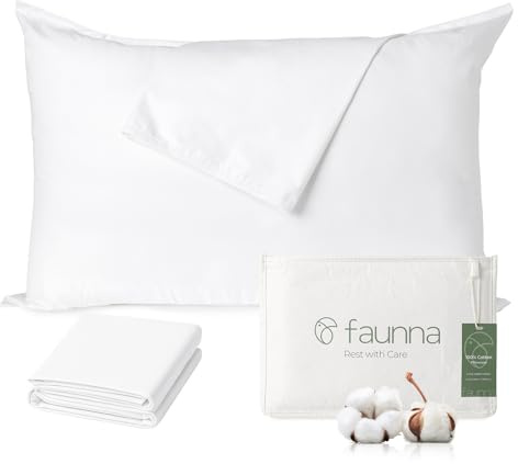 FAUNNA Federe protettive per cuscini 50 x 80 cm, set da 2, bianche, 100% cotone, antiacaro e antiodore, con cerniera, lavabili in lavatrice, per cuscini da letto