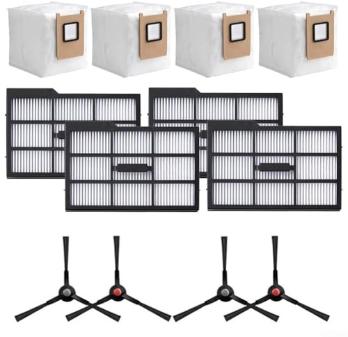 Set di pezzi di ricambio per robot spazzatrice, set di filtri a sacco per la pulizia delle spazzole laterali, kit di manutenzione delle parti dell'aspirapolvere, tra cui 4 spazzole laterali, 4