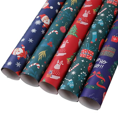 Rrlihjgu Carta natalizia, set carta da regalo natalizia - Carta da regalo arrotolata alce | da da con motivo albero di Natale per ragazzi, ragazze e bambini