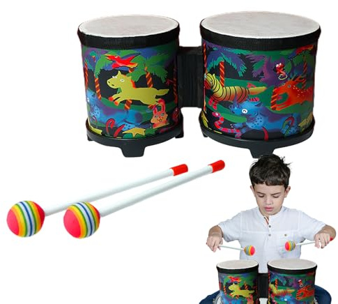 Bongo Drum Children - ABS in legno 31x15x16 cm, simpatico giocattolo musicale con tamburo a mano | Tamburo Bongo fatto a mano con 2 bacchette colorate, strumento musicale per bambini adulti principian