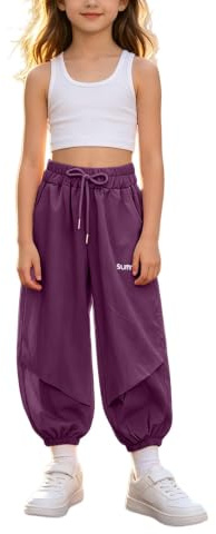 Generisk säckig joggingbyxor, flickor, haremsbyxor, fritidsbyxor, hög midja | Bomull sportbyxor barn med fickor mjuka casual mode träningsbyxor enfärgade fritid sportiga sweatpants