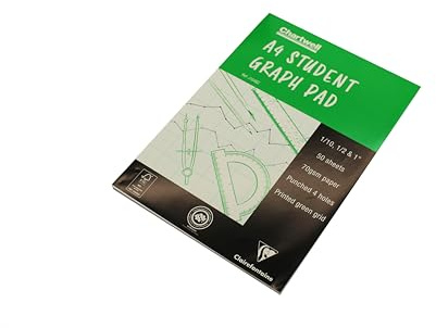 Clairefontaine - Ref J104BZ - Chartwell Graph Pad (Contains 50 Sheets) - A4 (210 x 297mm) Sized, 1/10, 1/2 & 1 Inch Square Rulings, 70gsm Punched Paper, FSC-Certified