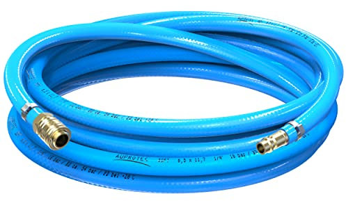 AUPROTEC set de manguera de aire comprimido Ø 6 mm interior, 1 m manguera de PVC con acoplador rápido de latón para compresores de aire, manguera de compresor AUPROTEC altamente flexible